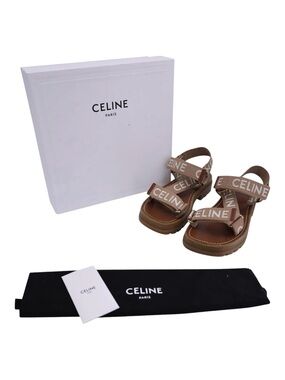 Celine Brown Logo Strap Platform Sandals